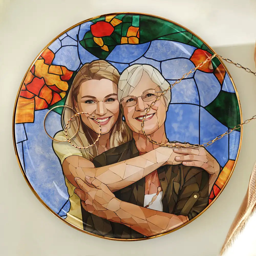 Gift For Couples,Gift For Wife,Gift For Mother,Gift For Grandma,Gift For Grandparents,Family - Custom Photo Stained Glass Portrait Mom Grandma Parents Family - Personalized Ring Dish