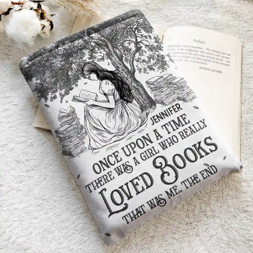 Reading, Gift For Yourself, Gift For Women, Happy - Once Upon A Time Reading Toile Pattern - Personalized Book Sleeve