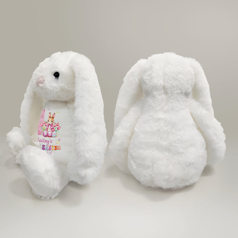 New Dad,New baby,New Mom - Text Pattern My First Easter - Personalized Soft Toy Bunny