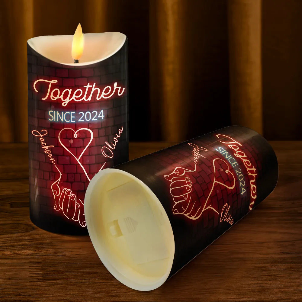 Gift For Couples, Gift For Husband, Gift For Wife, Gift For Boyfriend, Gift For Girlfriend - I Met You I Like You Neon Couples - Personalized Flameless LED Candle