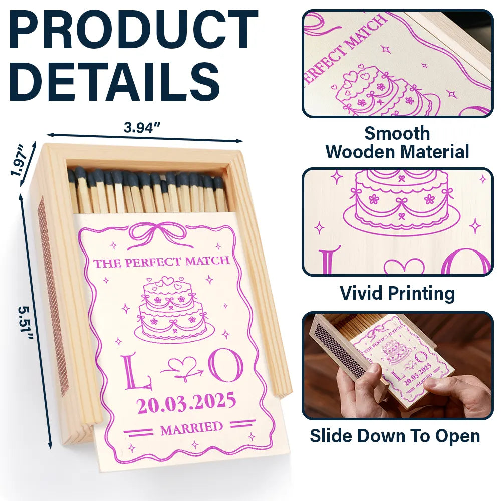 Gift For Couples, Engaged, Married, Love - The Perfect Match Engaged Married - Personalized Wooden Matchbox