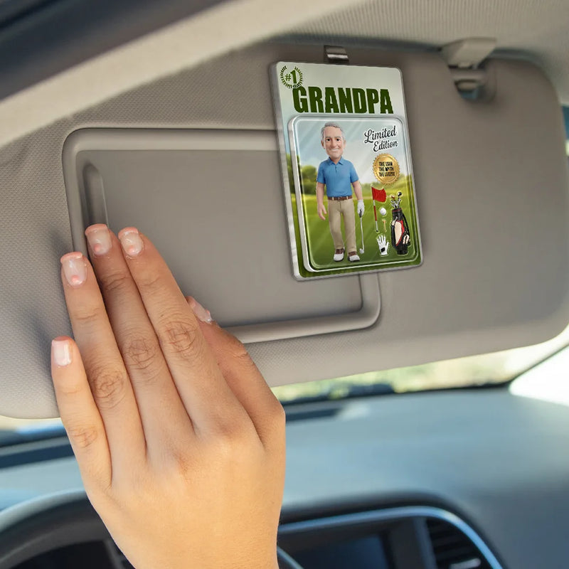 Custom Photo,Art Design,Gift For Father,Sport Dad,Golf,Playful,Photo - Toybox Figure - Custom Photo Toybox Figure Golf Dad Grandpa Limited Edition - Personalized Custom Shaped Acrylic Car Visor Clip