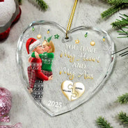 Gift For Couples,Gift For Husband,Gift For Wife,Gift For Boyfriend,Gift For Girlfriend,Christmas,Funny - You Have My Heart Couple - Personalized Heart Shaped Glass Ornament