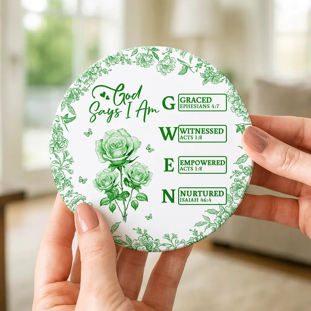 Gift For Women, Gift For Yourself, Gift For Daughter, Gift For Bestie, Happy - God Says I Am Toile De Jouy Flower - Personalized Ceramic Coaster