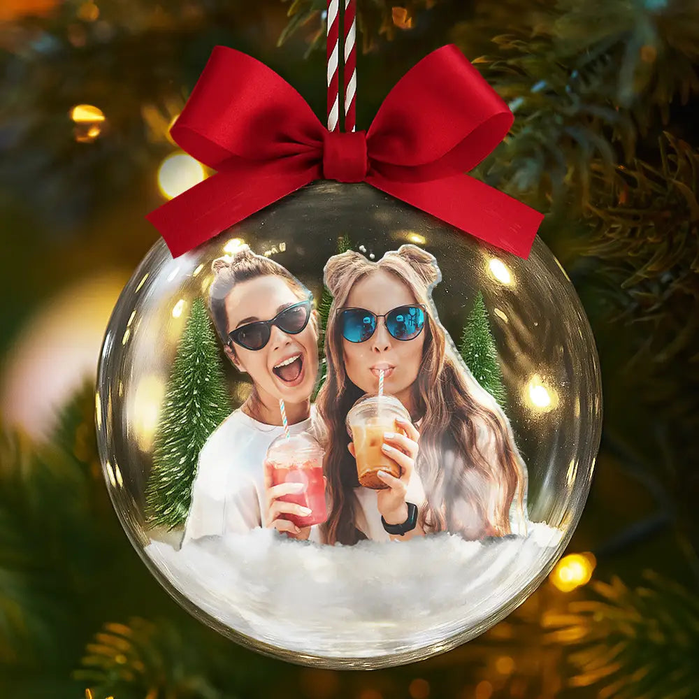 Custom Photo,Happy,Christmas,Gift For Bestie - Custom Photo Bestie It Takes A Long Time To Grow An Old Friend - Personalized 3D Acrylic Ball Ornament