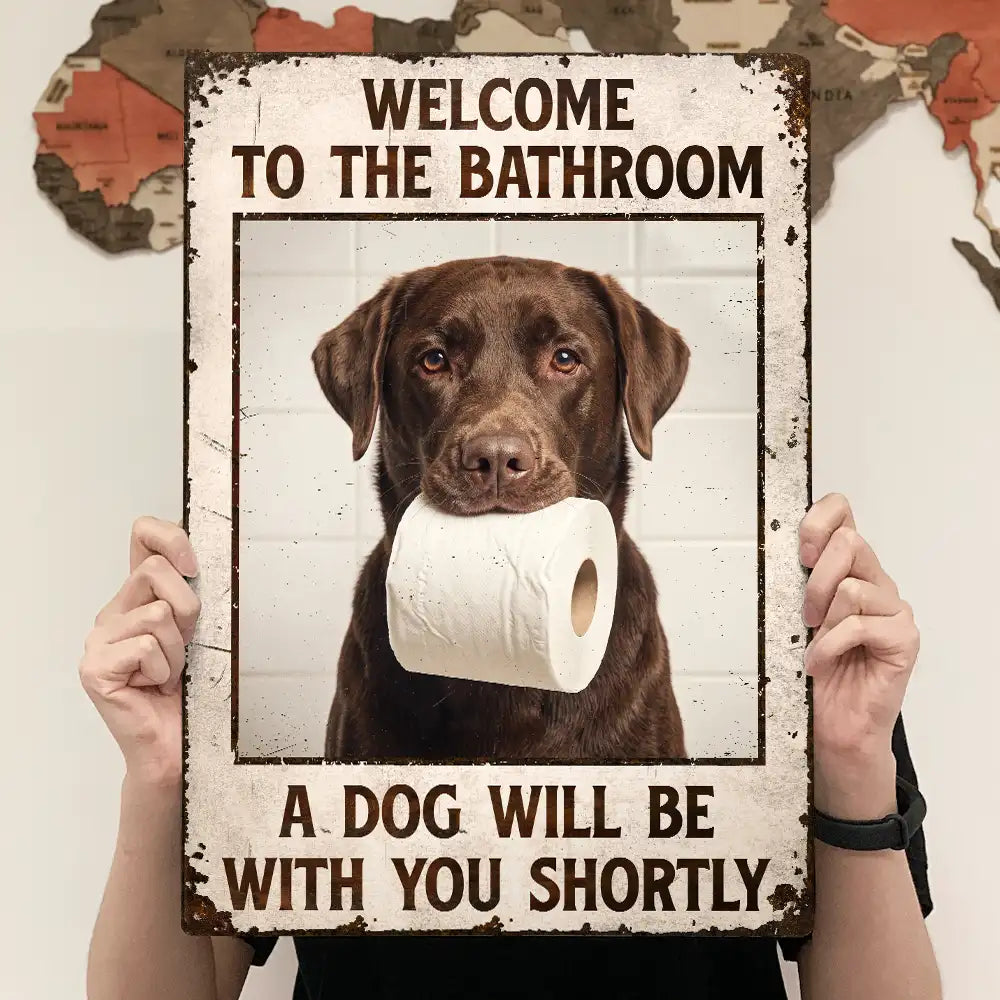 Art Design,Humorous,Pet Lovers,Photo - Funny Bathroom Pet  - Custom Photo Funny Bathroom Pet Nice Butt Are You Pooping Toilet Dog Cat - Personalized Classic Metal Signs