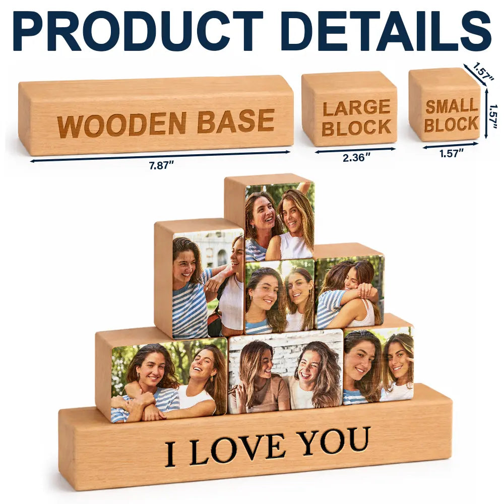 Old Best friends, Gift For Bestie - Custom Photo Besties Forever - Personalized Wooden Stacking Photo Blocks