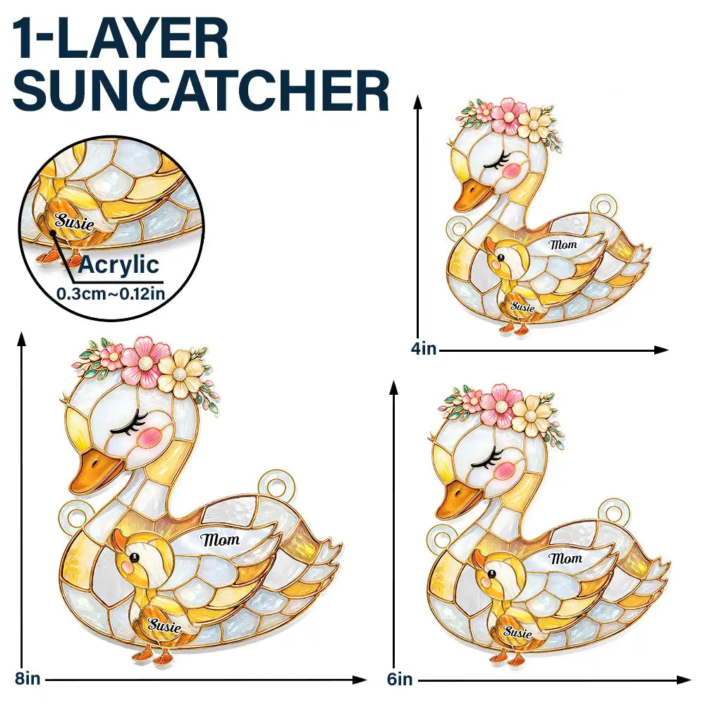 Gift For Grandma,Gift For Mother,Love - Duck Mother Ducklings Stained Glass Effect Mom Grandma - Personalized Window Hanging Suncatcher Ornament
