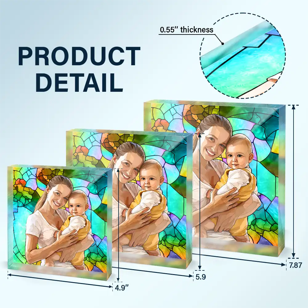 Photo - Stained Glass,Gift For Wife,Gift For Mother,Gift For Grandma,Gift For Grandparents,Family,Love,Non-Eng - Custom Photo Stained Glass Portrait Mom Grandma Parents Family - Personalized Square Shaped Acrylic Plaque