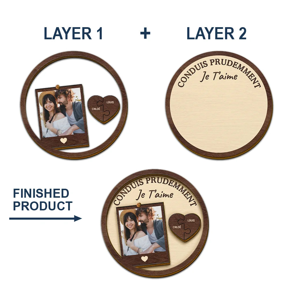 Gift For Couples,Gift For Husband,Gift For Wife,Gift For Boyfriend,Gift For Girlfriend,LGBT,Love,French - Photo Personnalisée Pour Couple Conduis Prudemment Je T’aime - Clip De Pare-Soleil De Voiture À Forme Spéciale Personnalisé