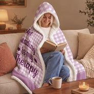 Confident,Gift For Women,Gift For Yourself,Gifts For Her,Reading,Vector - Gift For Book Lovers - Personalized Reading Is My Therapy Wearable Hooded Blanket