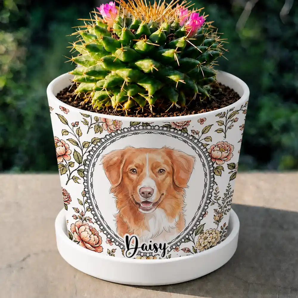 Art Design,Healing,Pet Memorial,Pet Lovers,Memorial,Photo - Vivid Watercolor Art - Custom Photo Vivid Watercolor Art Forever Loved Dog Cat Pet Portrait Toile Remembrance - Personalized Plant Pot