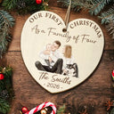 First Christmas,Parents,Art Design,Christmas,Photo - Watercolor - Remove BG,Happy - Custom Photo Realistic Watercolor Art First Christmas As A Family Of Four - Personalized Custom Shaped Wooden Ornament