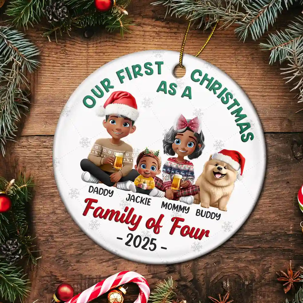 Love,Family,New baby,New Mom,New Dad,Gift For Husband,Gift For Wife,Gift For Couples,Married ,Pregnant Mom - First Christmas As A Family Of Three New Parents 3D - Personalized Circle Ceramic Ornament
