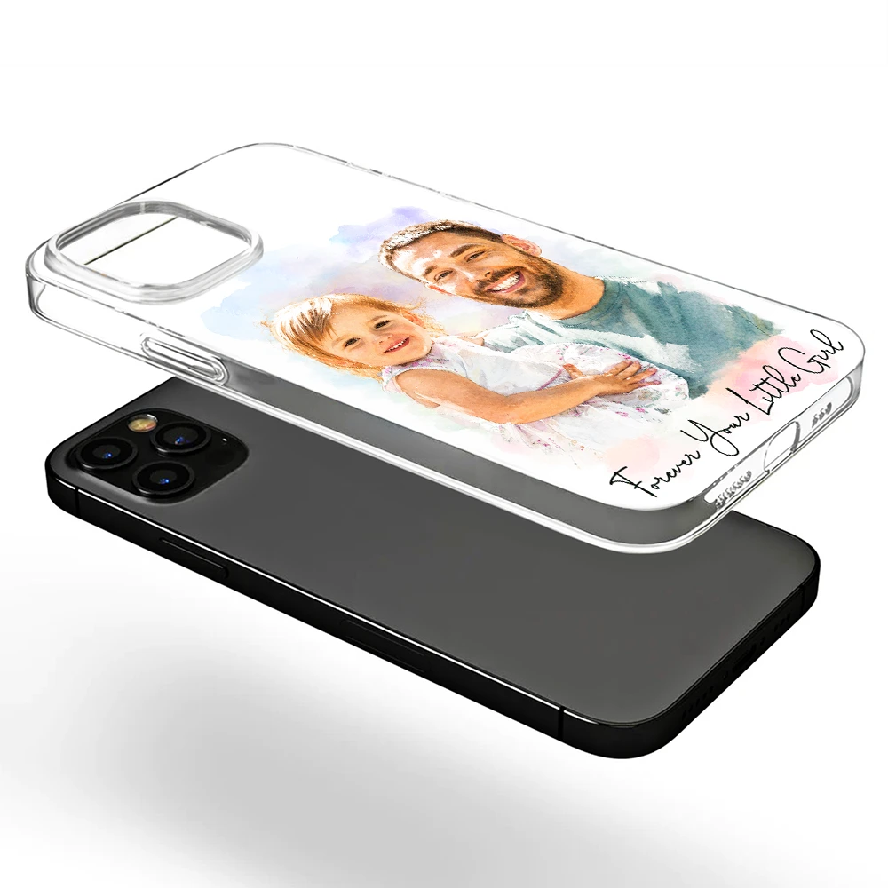 Gift For Husband,Gift For Yourself,Gift For Men,Gift For Father,Gift For Grandpa,Non-Eng,Photo - Watercolor (remove BG),Cozy - Custom Photo Realistic Watercolor Art I Love You Dad Grandpa - Personalized Clear Phone Case