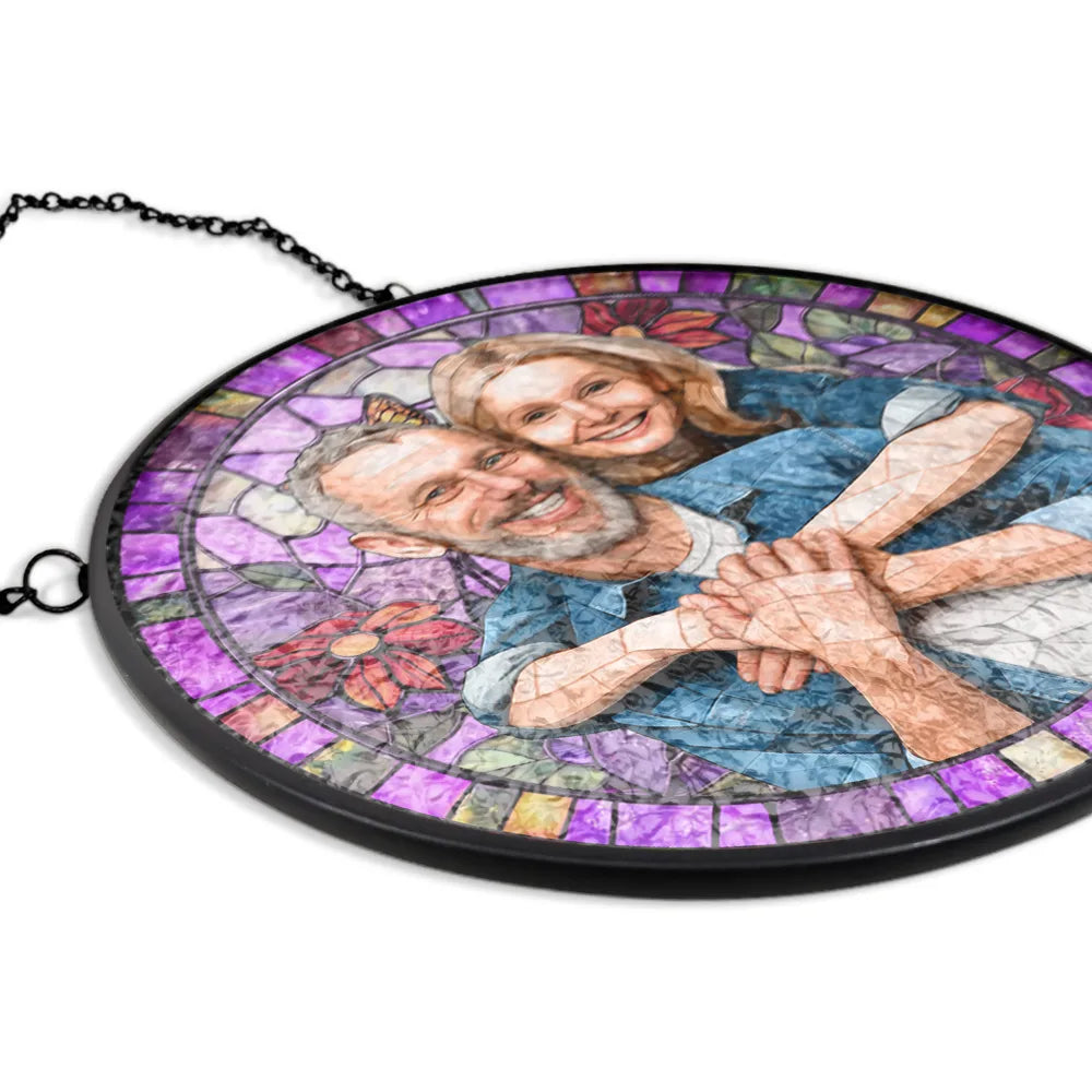 Gift For Couples,Gift For Mother,Gift For Grandpa,Gift For Father,Gift For Grandma,Family,Parents,Love - Custom Photo Stained Glass Portrait Mom Grandma Parents Family - Personalized Stained Glass Window Hanging Suncatcher