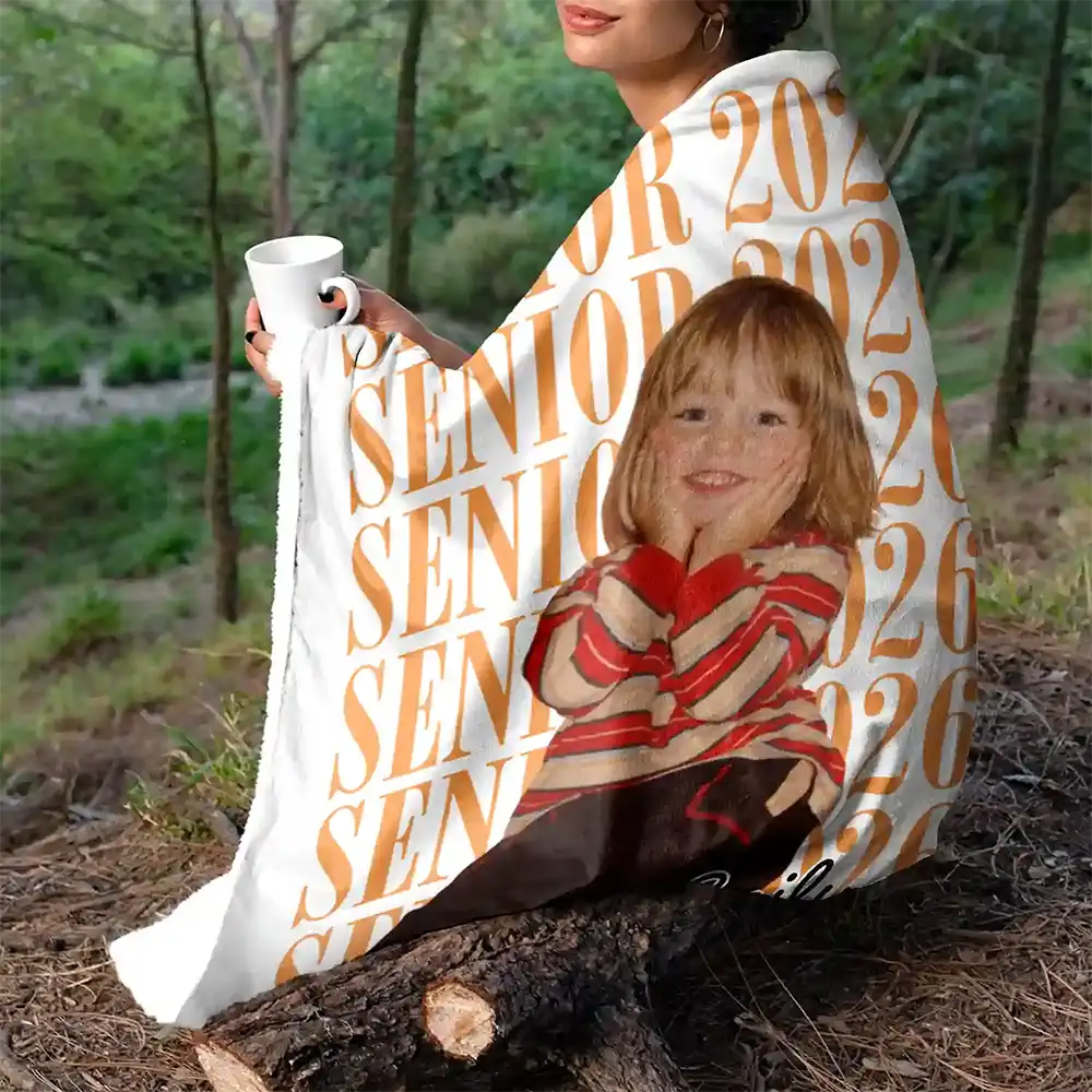 Graduation,Happy,Photo,Proud - Custom Photo Senior Vintage Portrait - Personalized Fleece Blanket, Sherpa Blanket