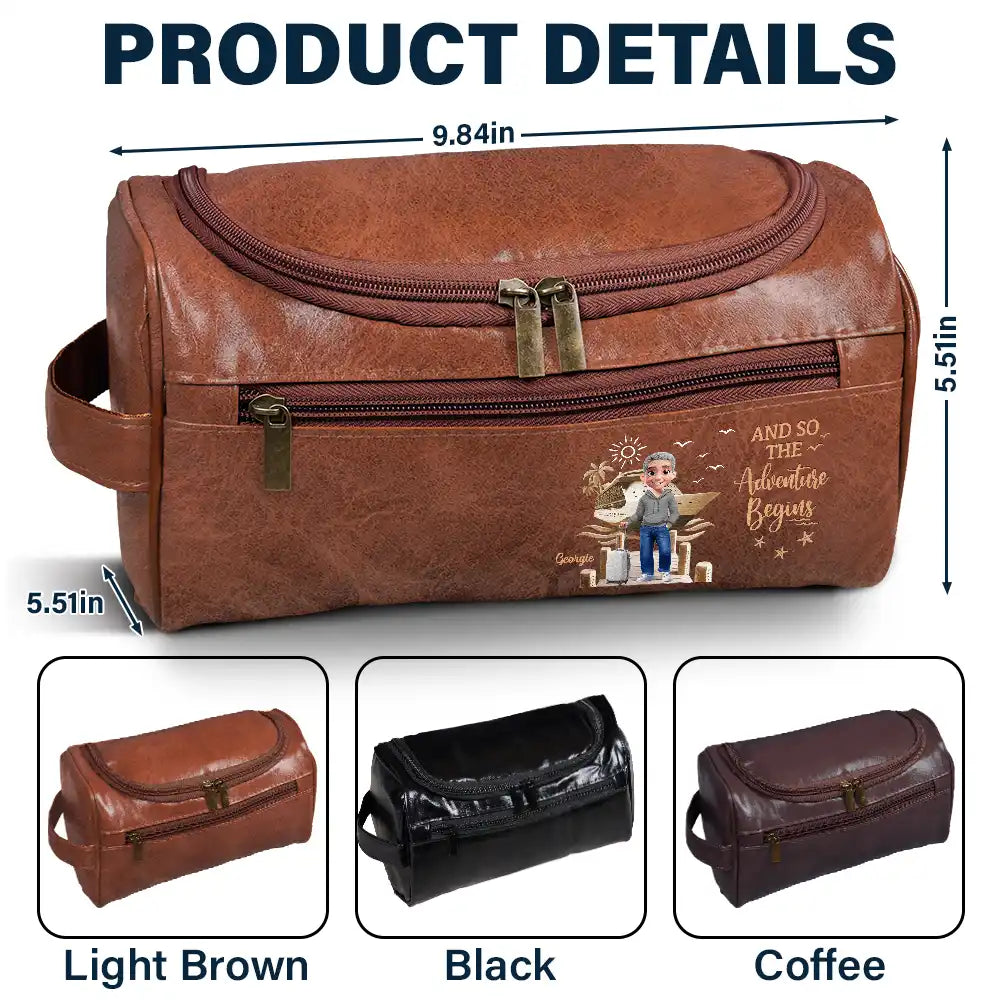 Gift For Yourself,Gift For Women,Gift For Men,Travel,Happy - All My Travel Crap - Personalized Leather Toiletry Bag