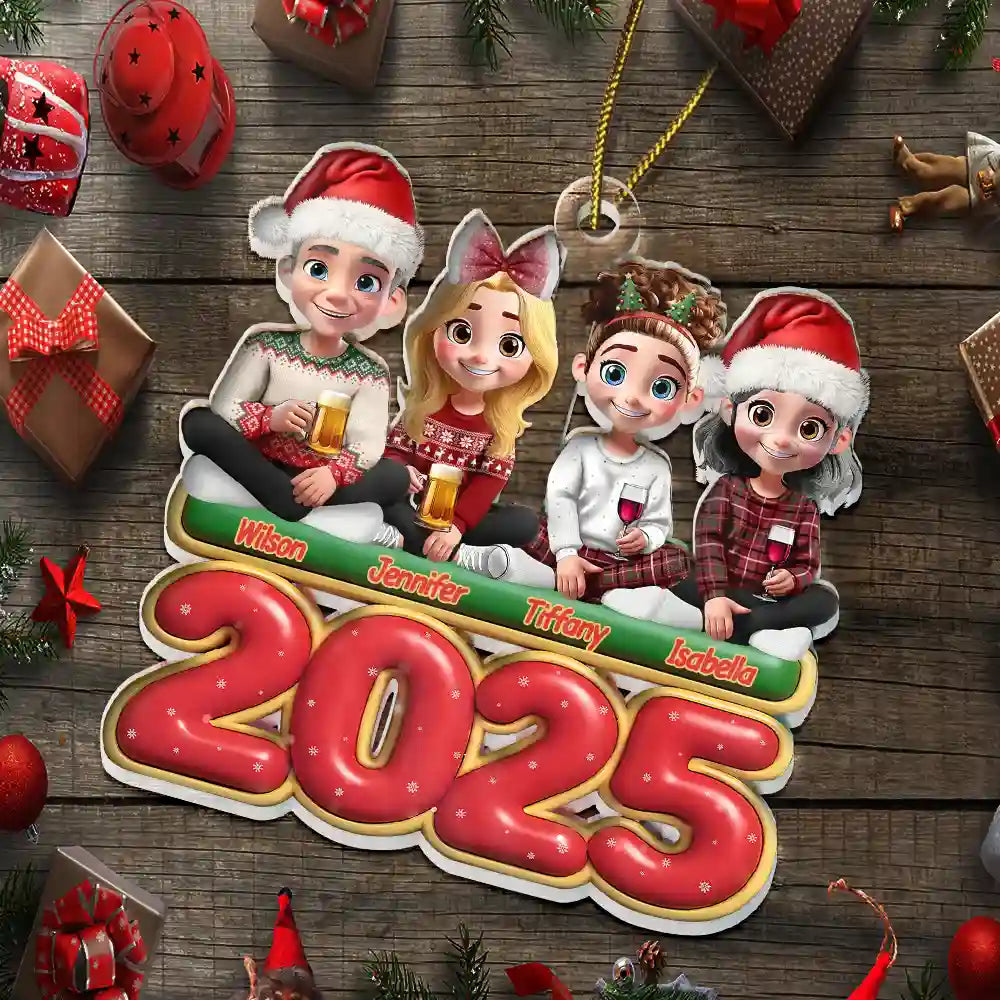 Christmas,Happy,Family - Happy All Family 3D Effect - Personalized Custom Shaped Acrylic Ornament