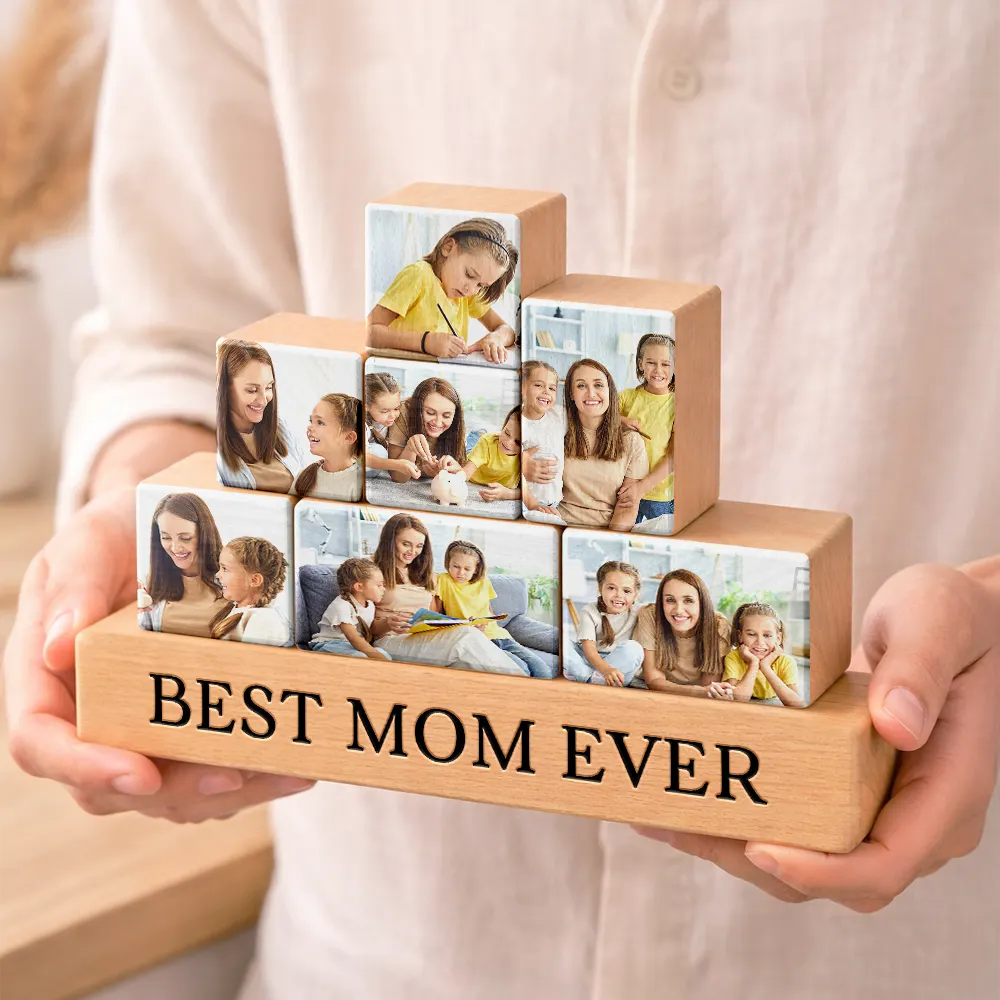 Mom - Daughters (Adult),Mom - Daughters (Young),Mom - Sons,Mom - Children,Gift For Mother - Custom Photo Best Mom Ever - Personalized Wooden Stacking Photo Blocks