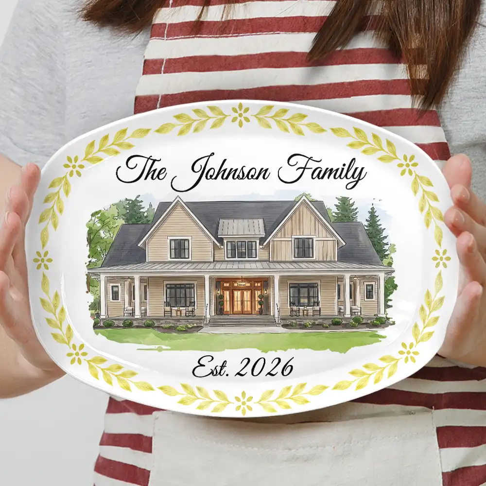 Art Design,Christmas,Custom Photo,Gift For Couples,Happy,New House,Old Couples,Photo - Vivid Watercolor Art,Top Market - Housewarming Gift For Couples - Personalized Custom Photo Watercolor New Home Portrait Plate