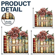 Gift For Women,Love - Birth Flower Reading Book Stack Stained Glass Effect - Personalized Window Hanging Suncatcher Ornament