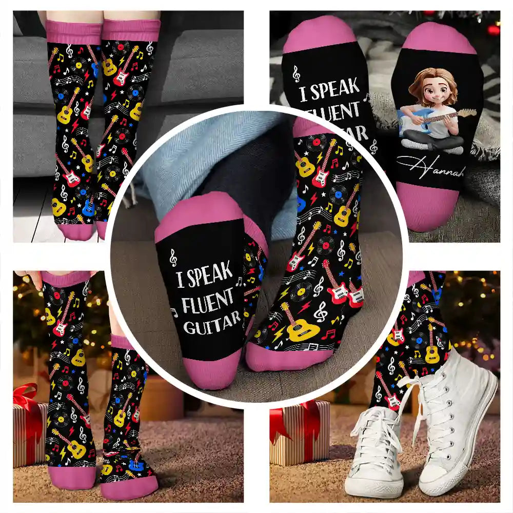 Christmas,Gift For Men,Gift For Yourself,Gifts For Him,Guitar,Happy,Music,Top Market,Vector - Gift For Guitar Lovers - Personalized I'd Rather Be Playing My Guitar Socks