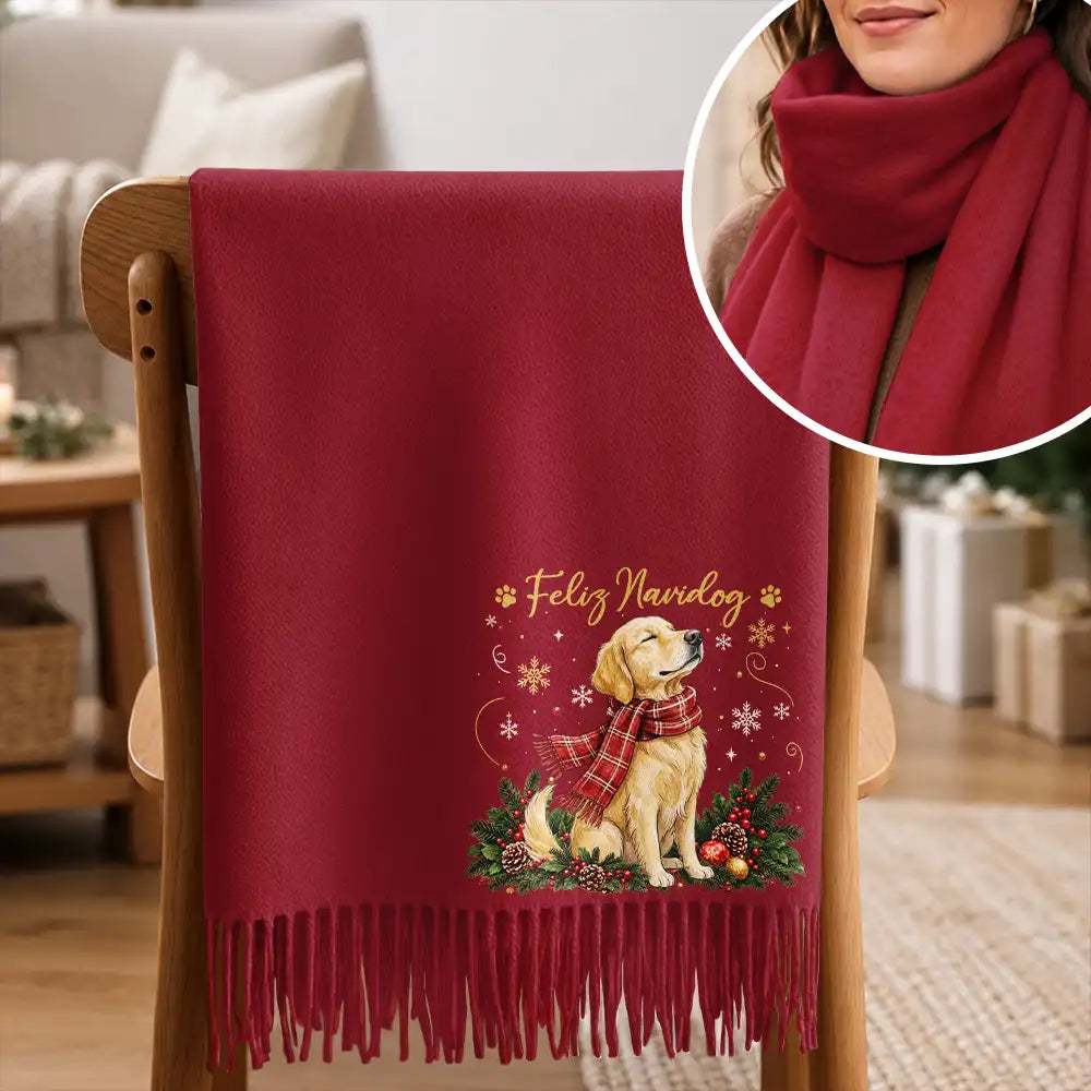 Christmas Gift For Pet Lovers - Personalized Custom Photo Watercolor Pet Portrait Tassel Scarf - Art Design,Christmas,Custom Photo,Pet Lovers,Photo - Pet With Fall Leaves,Playful
