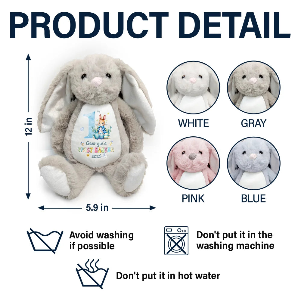 New Dad,New baby,New Mom - Text Pattern My First Easter - Personalized Soft Toy Bunny
