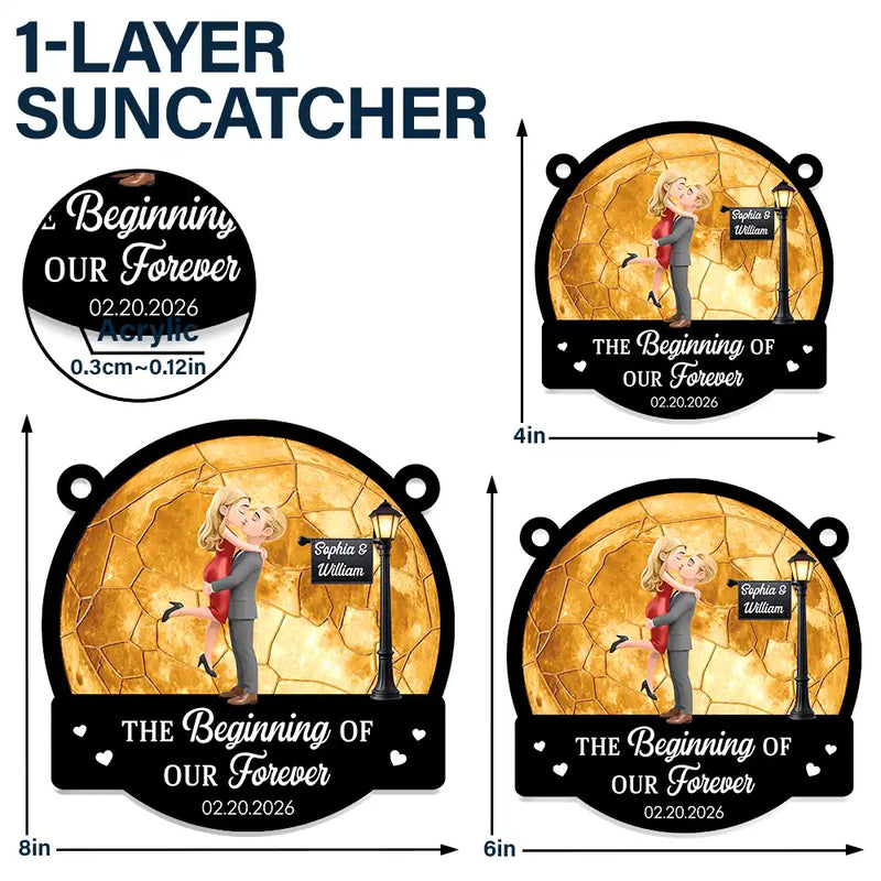 Gift For Couples,Gift For Boyfriend,Gift For Girlfriend,Gift For Wife,Gift For Husband,Love - Moon Phase Love You To The Moon And Back - Personalized Window Hanging Suncatcher Ornament
