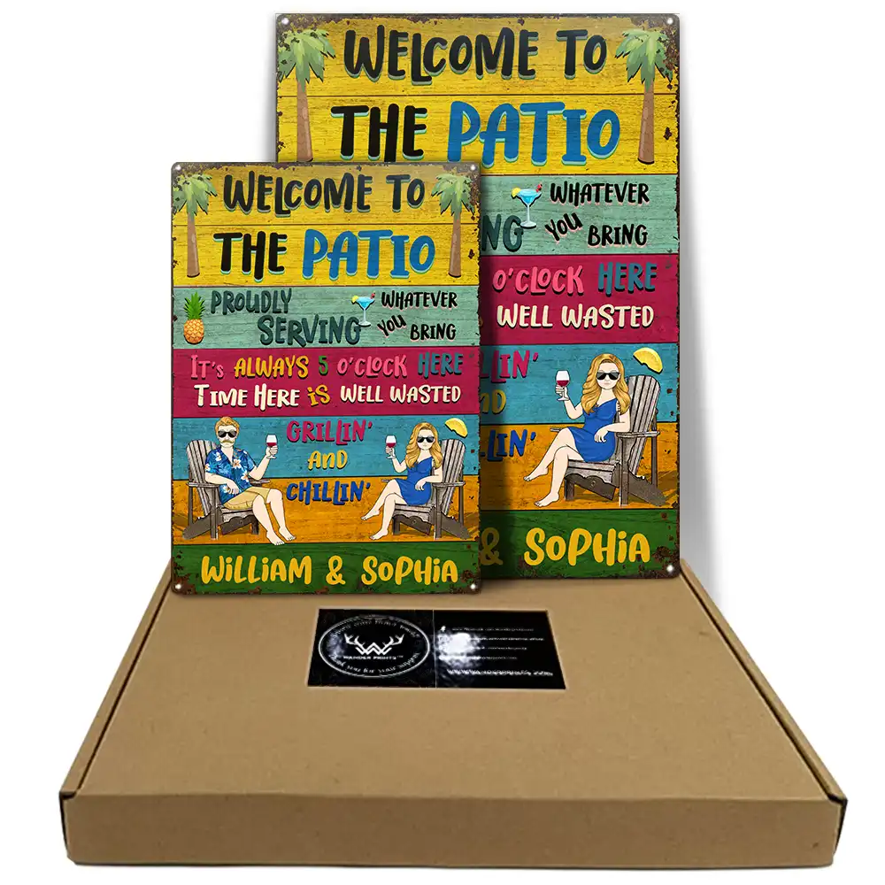 Patio Welcome Grilling Proudly Serving Whatever You Bring Husband Wife Couple Single - Backyard Sign - Personalized Custom Classic Metal Signs