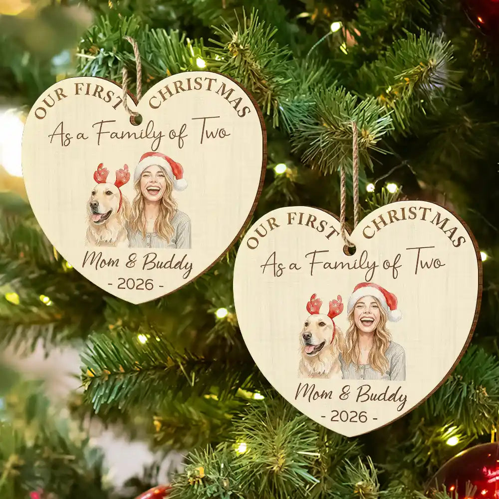 First Christmas,Parents,Art Design,Christmas,Photo - Watercolor - Remove BG,Happy - Custom Photo Realistic Watercolor Art First Christmas As A Family Of Four - Personalized Custom Shaped Wooden Ornament