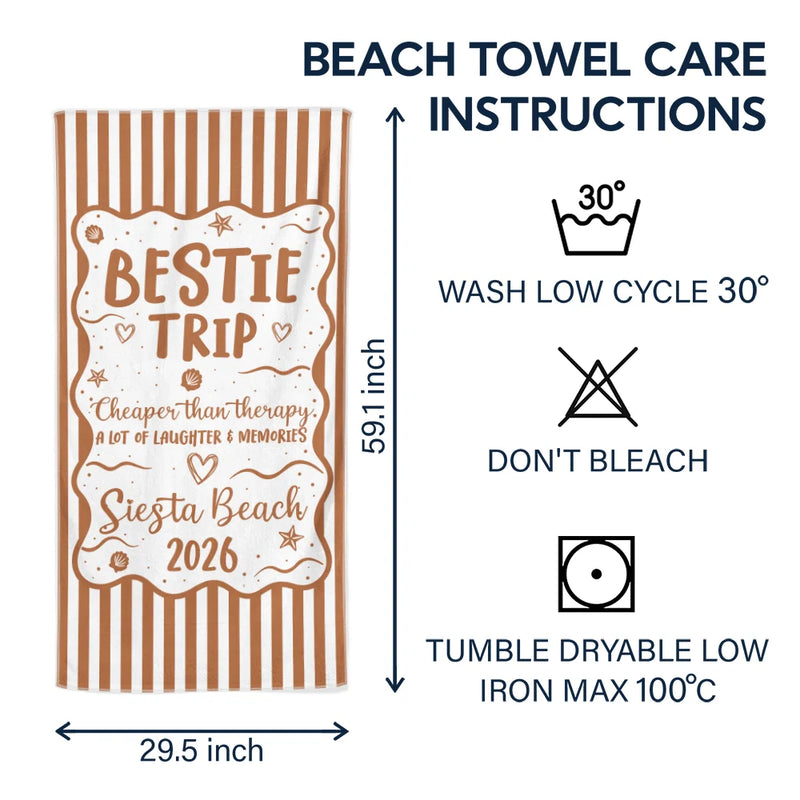Gift For Bestie,Beach,Family,Happy,Icon - Girls Trip Family Trip On Vacation - Personalized Beach Towel