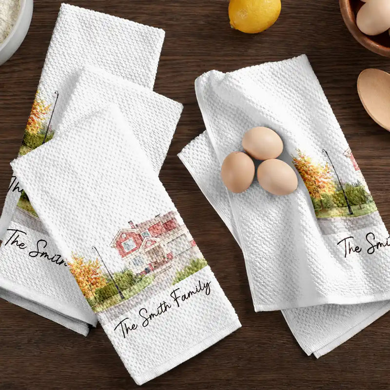 Custom Photo,Art Design,Family,Cozy,Photo - Colored Pencil  - Custom Photo Colored Pencil Sketch Our First Home Family Parents - Personalized Kitchen Towel