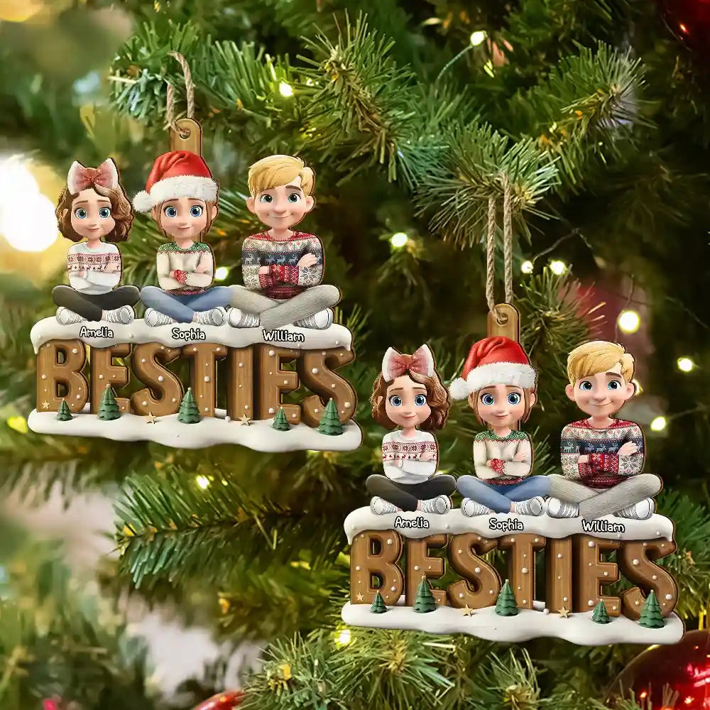 Happy, Gift For Bestie, Gifts For Colleagues, Gift For Sisters, Gift For Sibling, Gift For Brothers, Cousin, Christmas - Besties Sisters Colleagues Christmas Tree - Personalized Custom Shaped Wooden Ornament
