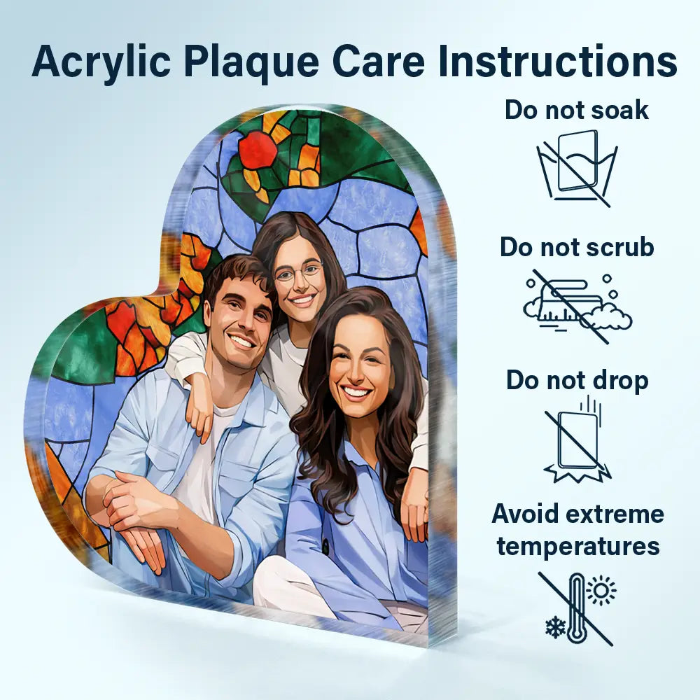 Gift For Wife,Gift For Mother,Gift For Grandma,Gift For Grandparents,Family,Love - Custom Photo Stained Glass Portrait Mom Grandma Parents Family - Personalized Heart Shaped Acrylic Plaque