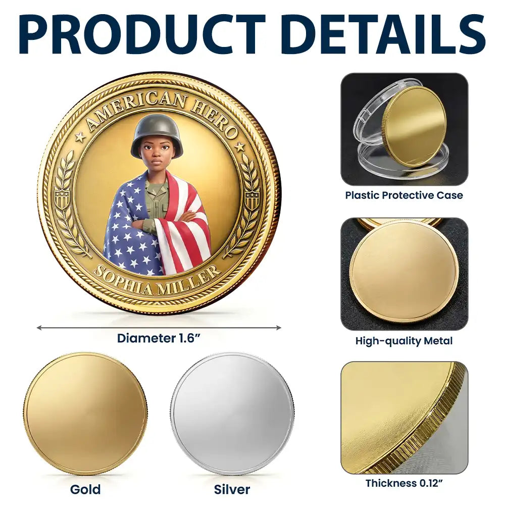 America 250th,Custom Photo,Independence Day,Art Design,Family,Proud,Photo - US Theme Accessories 3D Cartoon - Custom Photo 3D Cartoon With US Accessories American Hero 250 Years Of Freedom - Personalized Commemorative Keepsake Coin