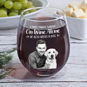 Happy,Dog Lovers,Pet Lovers,Dog Mom,Dog Dad - Custom Photo Pencil Sketch Art A Woman Cannot Survive On Wine Alone Dog - Personalized Stemless Wine Glass