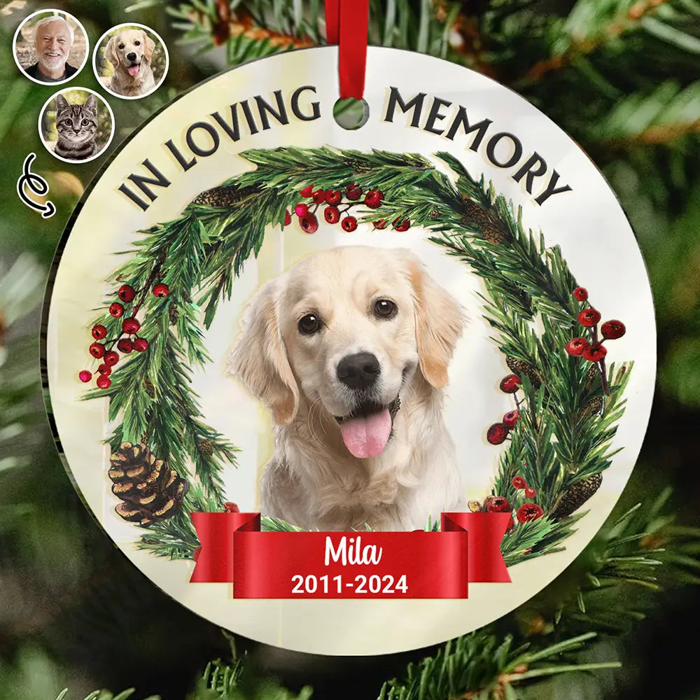 Custom Photo Dog Cat Pet Human In Loving Memory - Personalized Custom Shaped Mirror Ornament