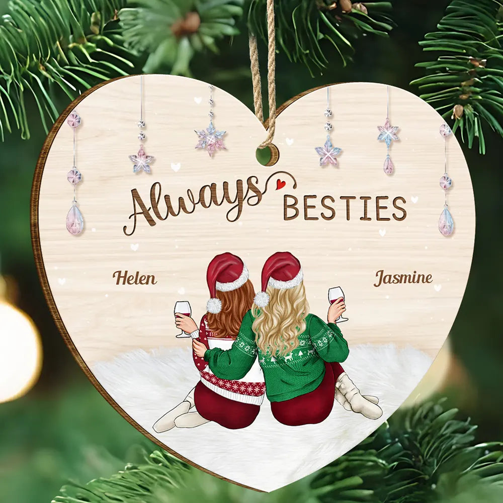 Always Besties Christmas - Personalized Custom Shaped Wooden Ornament