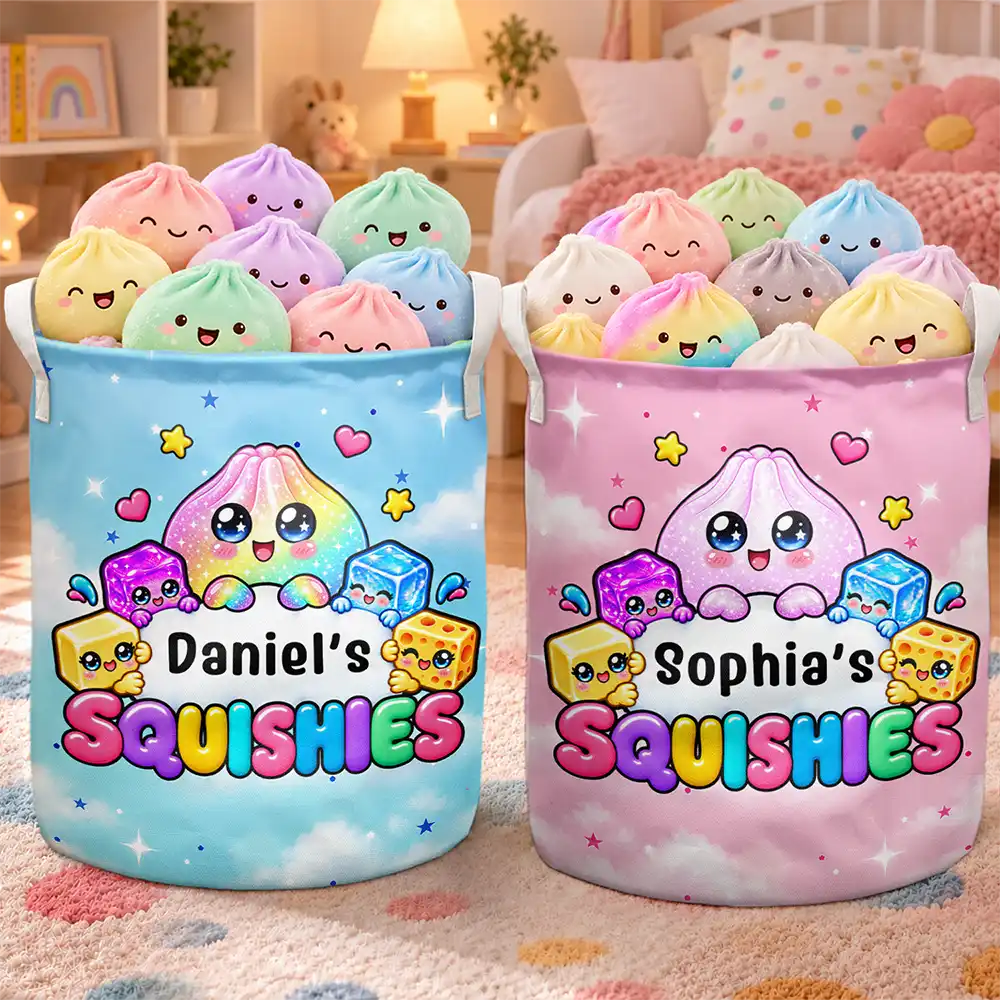 Christmas,Gift For Kids,Icon,Playful - Gift For Kids Squishy Lovers - Personalized Name Squishy Collection Storage Basket