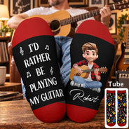 Christmas,Gift For Men,Gift For Yourself,Gifts For Him,Guitar,Happy,Music,Top Market,Vector - Gift For Guitar Lovers - Personalized I'd Rather Be Playing My Guitar Socks