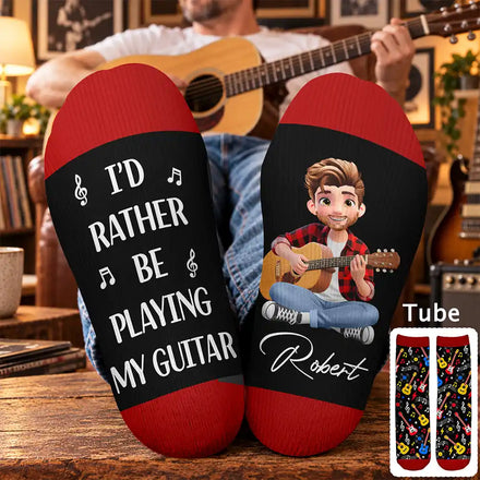 Gift For Guitar Lovers - Personalized I'd Rather Be Playing My Guitar Socks