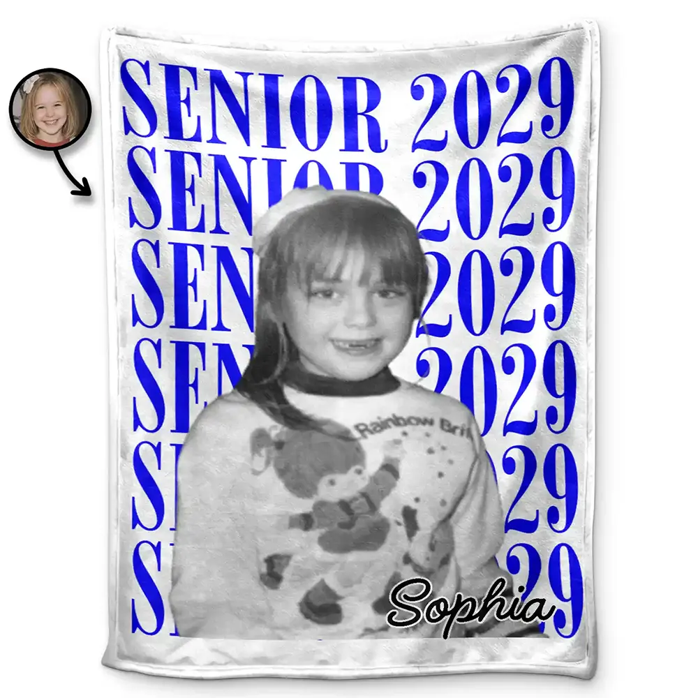 Graduation,Happy,Photo,Proud - Custom Photo Senior Vintage Portrait - Personalized Fleece Blanket, Sherpa Blanket