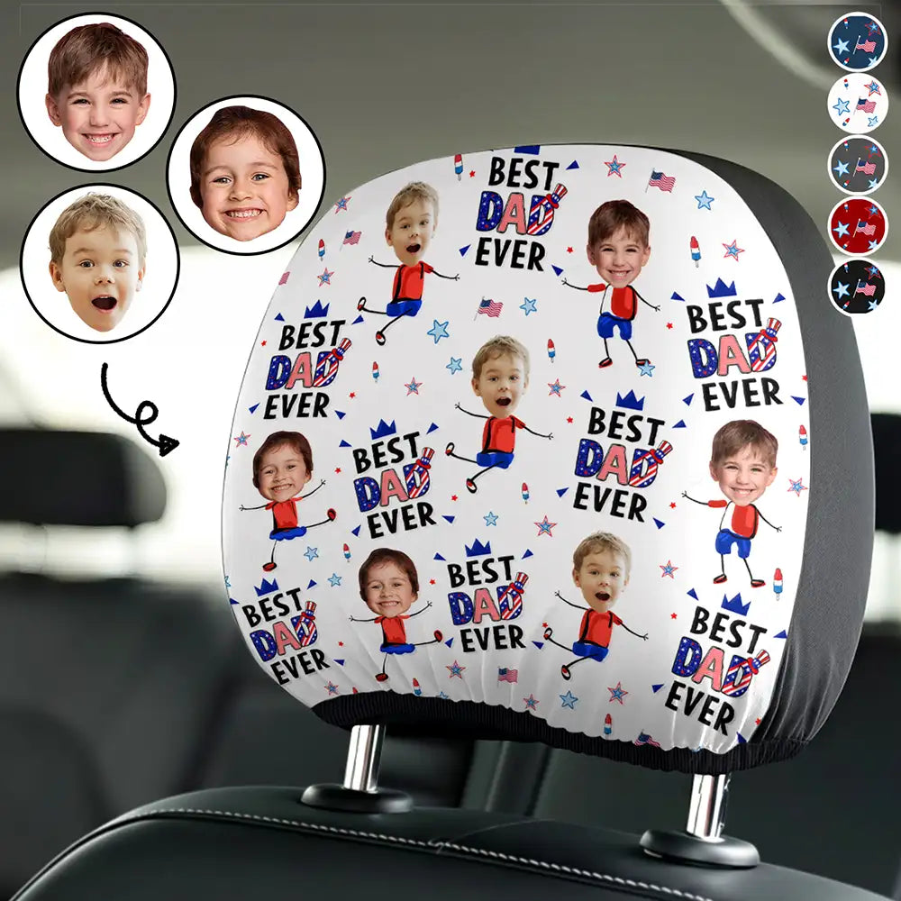 Gift For Father,Gift For Grandpa,Independence Day,Gift For Mother,Gift For Grandma,Photo,Icon,Humorous - Custom Photo Stars & Stripes Best Mom Dad Grandma Grandpa Ever - Personalized Car Headrest Covers