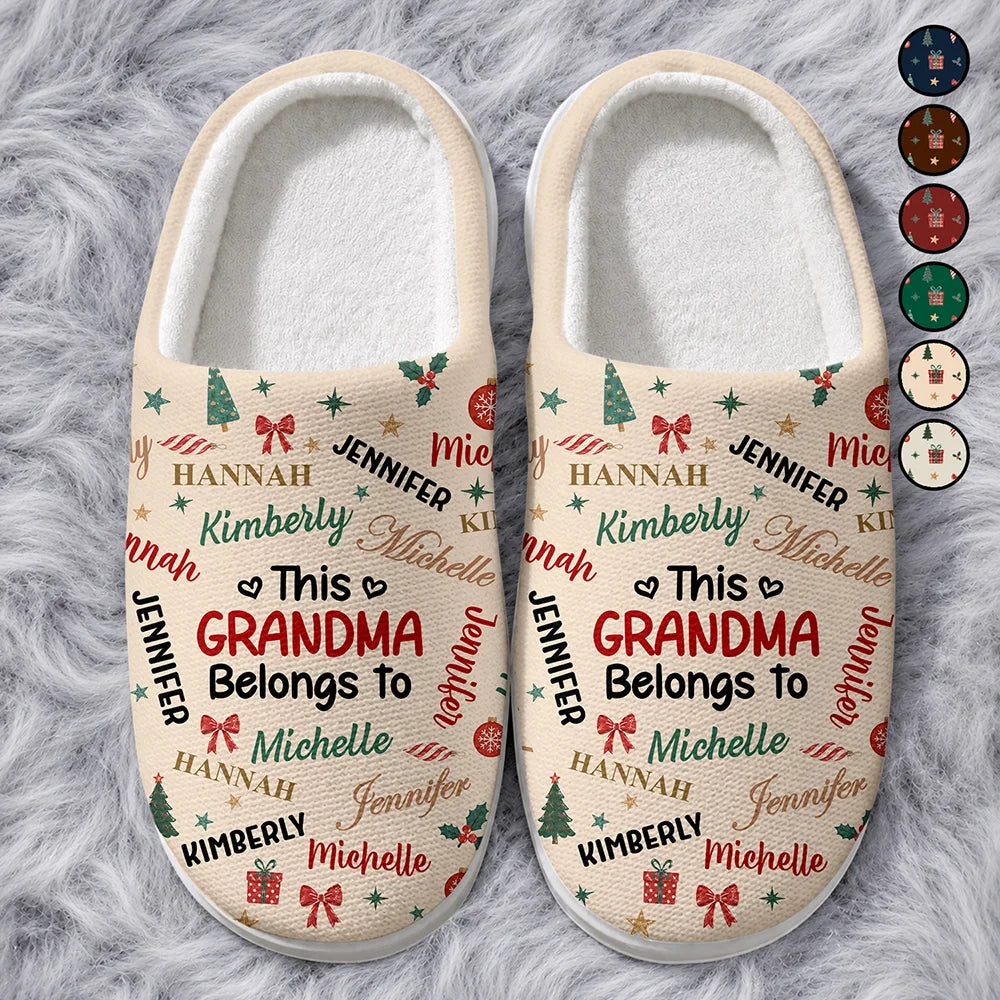 Christmas Gift For Grandma Nana - Personalized Kids Names Fluffy Slippers