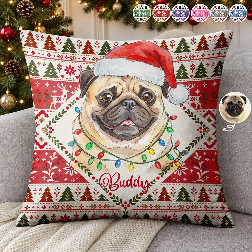 Art Design,Christmas,Custom Photo,Happy,Pet Lovers,Photo - Christmas Accessories 3D Cartoon Pet - Christmas Gifts For Pet Mom - Personalized Custom Photo Portrait Pillow