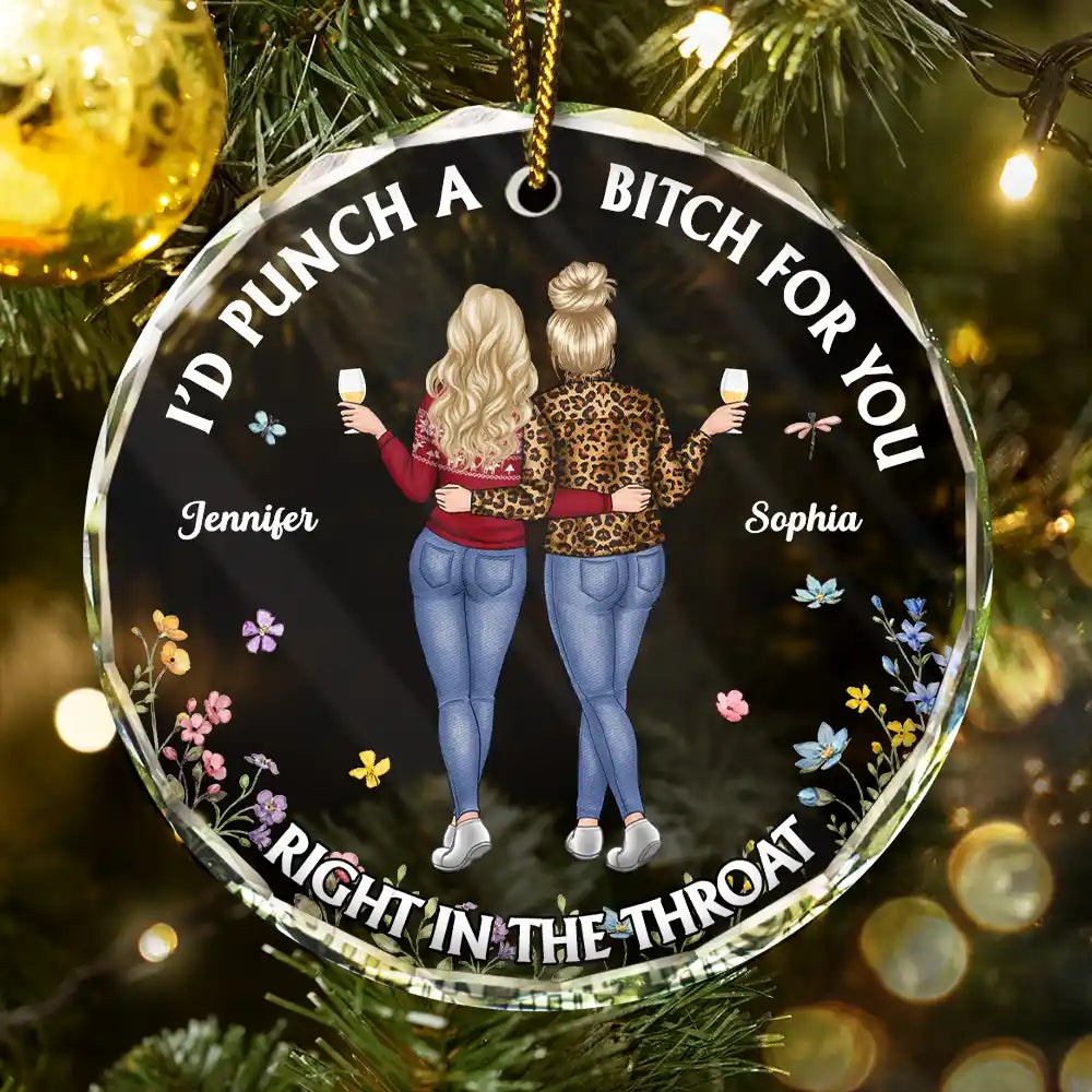 Right In The Throat Funny Besties - Personalized Circle Glass Ornament