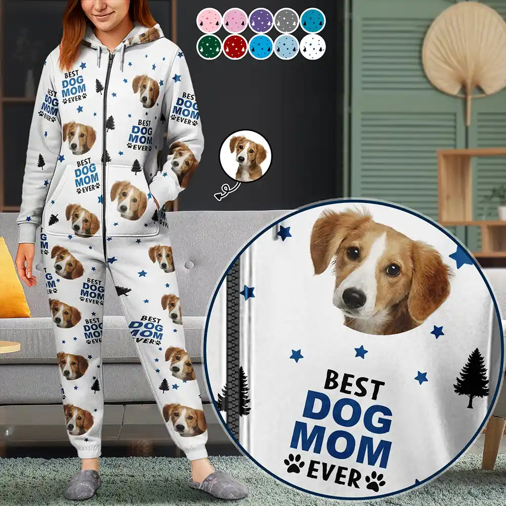 Custom Photo Best Dog Cat Dad Mom Ever - Personalized Overall Onesie Hooded Jumpsuit