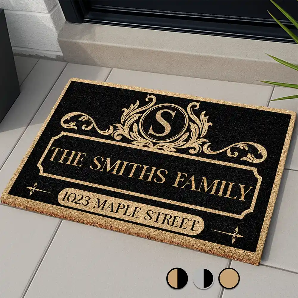 Family Monogram With Address Vintage Decor - Personalized Coconut Doormat